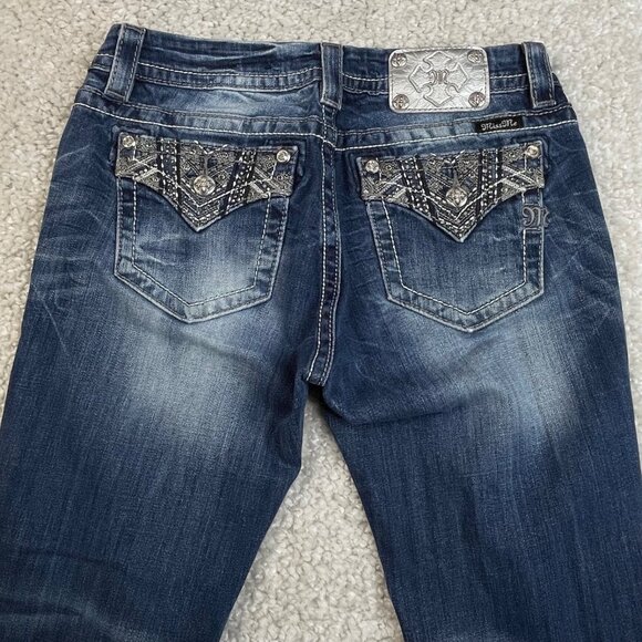 Miss Me Mid Rise Easy Boot Jean Embroidered Studded Flap Pockets Womens 28x30 - Picture 4 of 10
